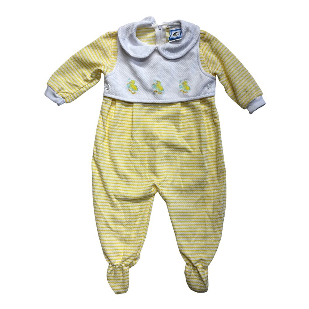 Lullaby Club One Piece Baby Large Yellow Duck Stripe Footed Coverall Taiwan NWT